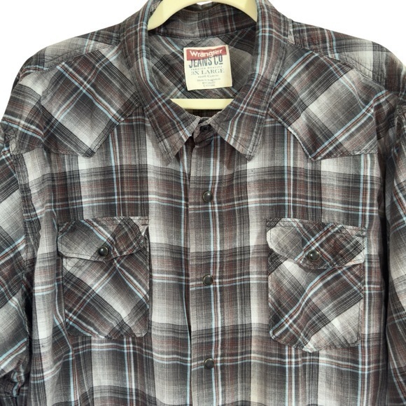 Wrangler Other - Wrangler Jeans Co Snap Front Men Size 3XL Gray Plaid Long Sleeve western shirt
